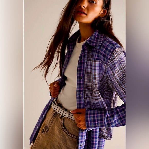 We The Free Layer It Up Plaid Top NWOT Size XS Blue Combo - Picture 3 of 7